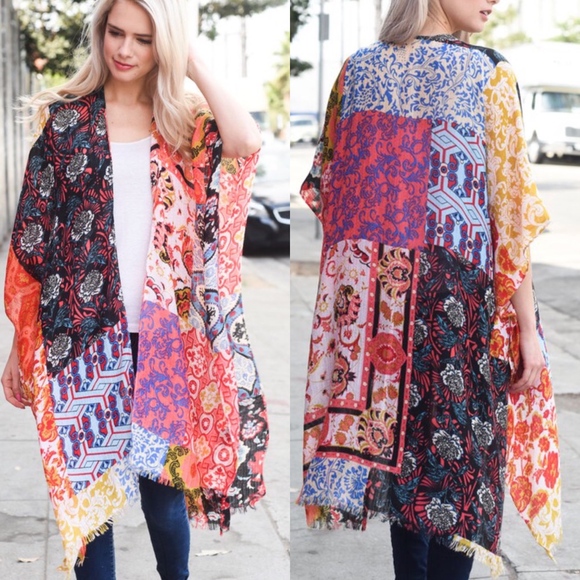 Glamvault Jackets & Blazers - Bohemian Floral Patchwork Kimono